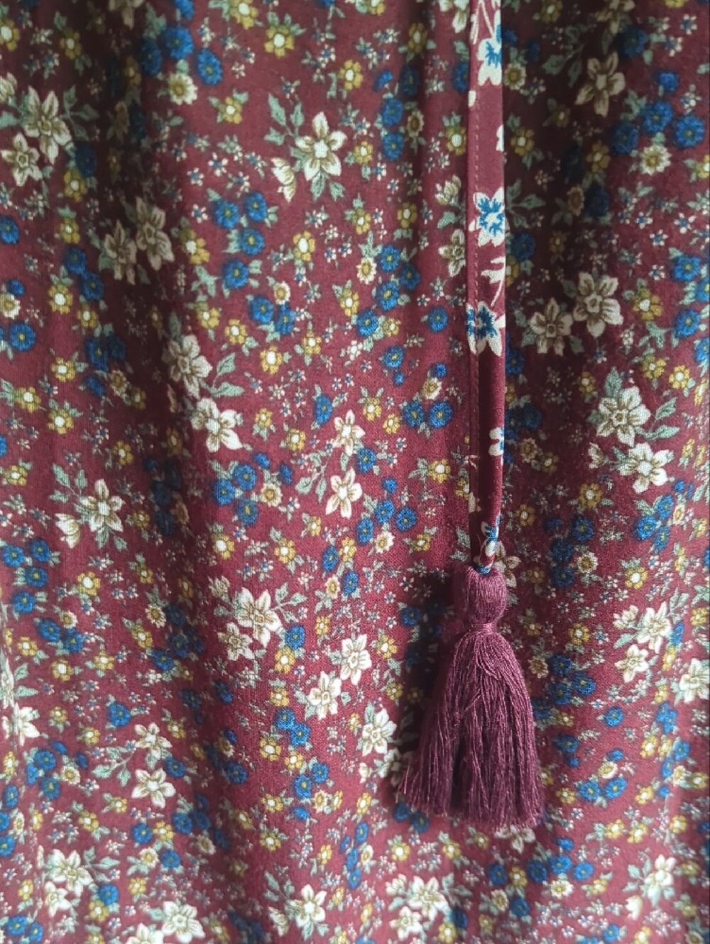Women's Long Sleeve Floral Maxi Dress - Burgundy - Picture 8 of 12